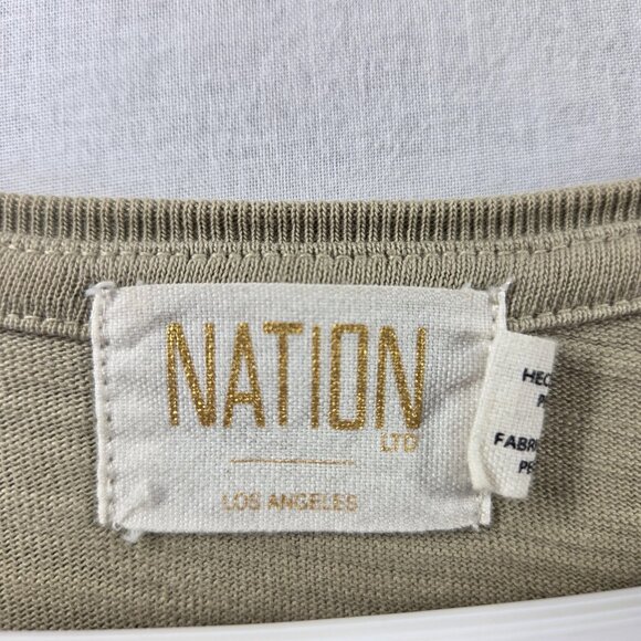 Nation LTD Shirt Womens Medium Green Puff Ruched Sleeve Scoop Neck Cotton Top - Picture 2 of 9